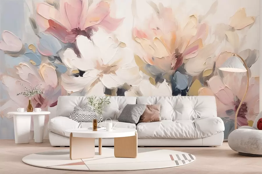 wall murals Abstract flowers in oil painting style in soft tones w03575