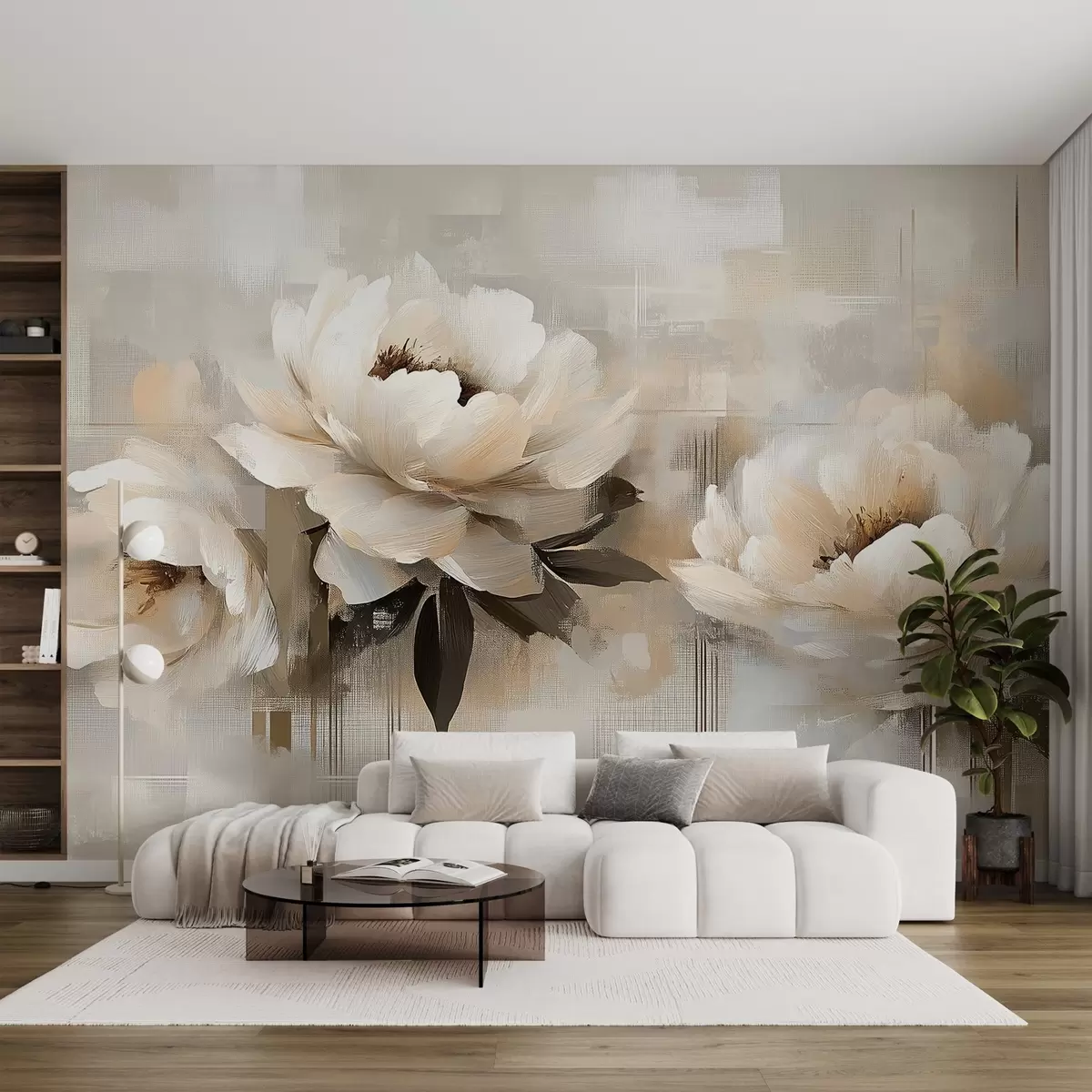 wall murals White Abstract Vintage Peonies w03581