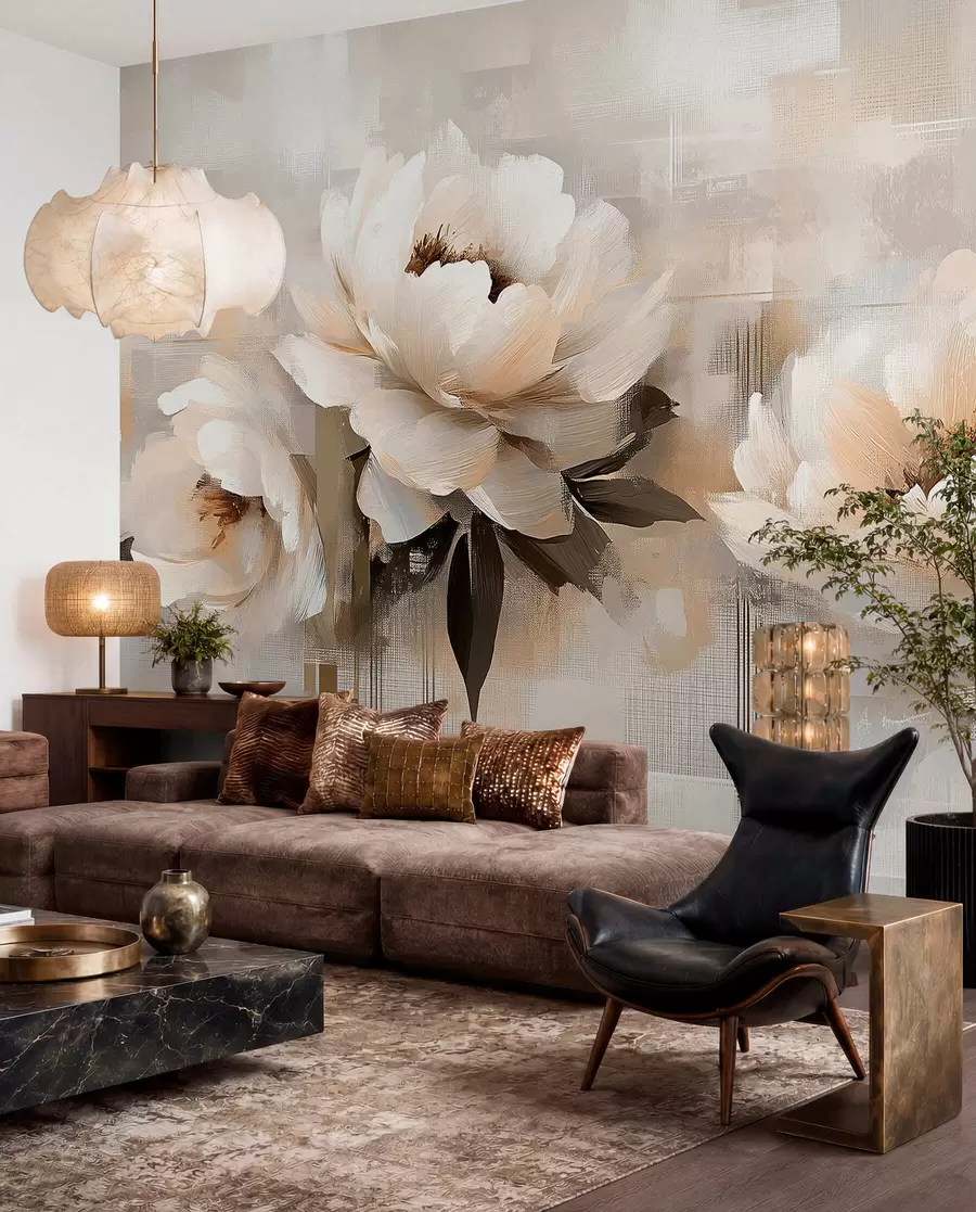 wall murals White Abstract Vintage Peonies w03581