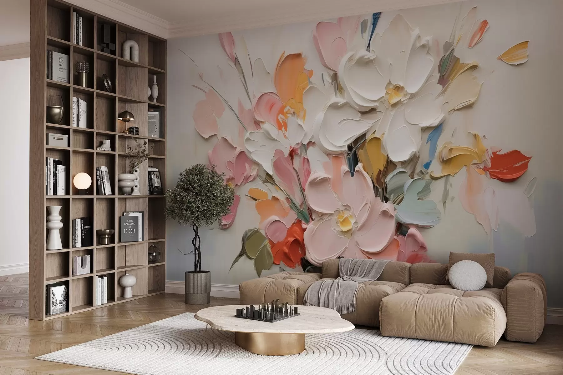 wall murals Abstract volumetric flowers in oil painting style w03582