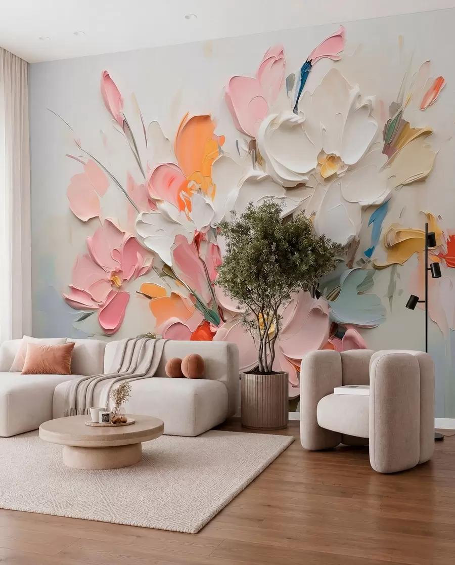 wall murals Abstract volumetric flowers in oil painting style w03582