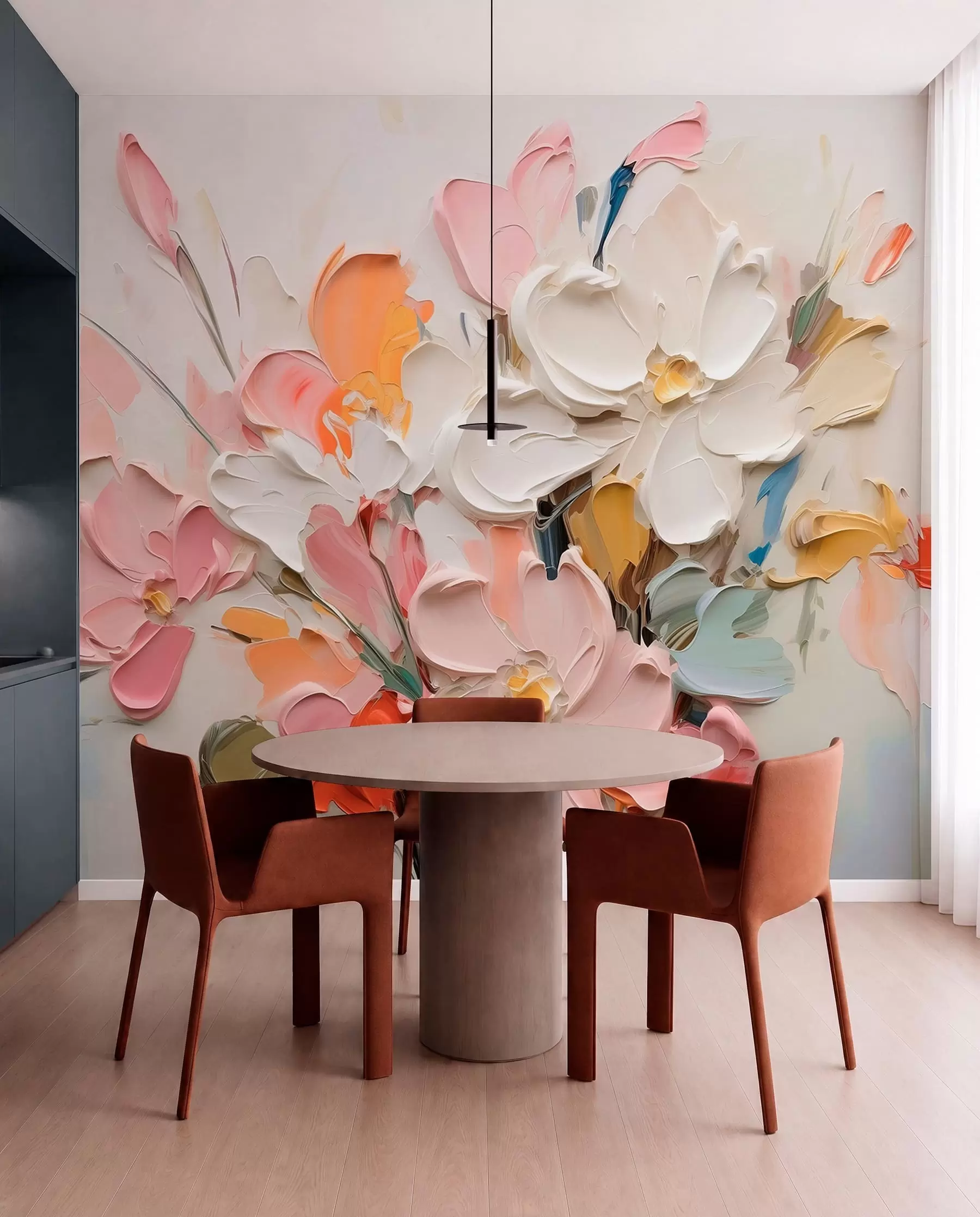 wall murals Abstract volumetric flowers in oil painting style w03582