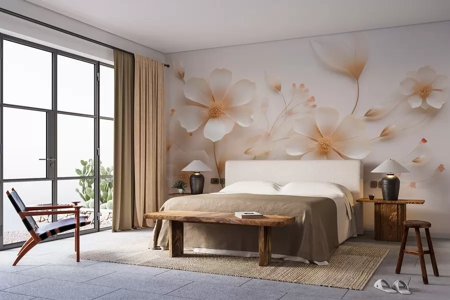 wall murals Light beige delicate wildflowers w08953