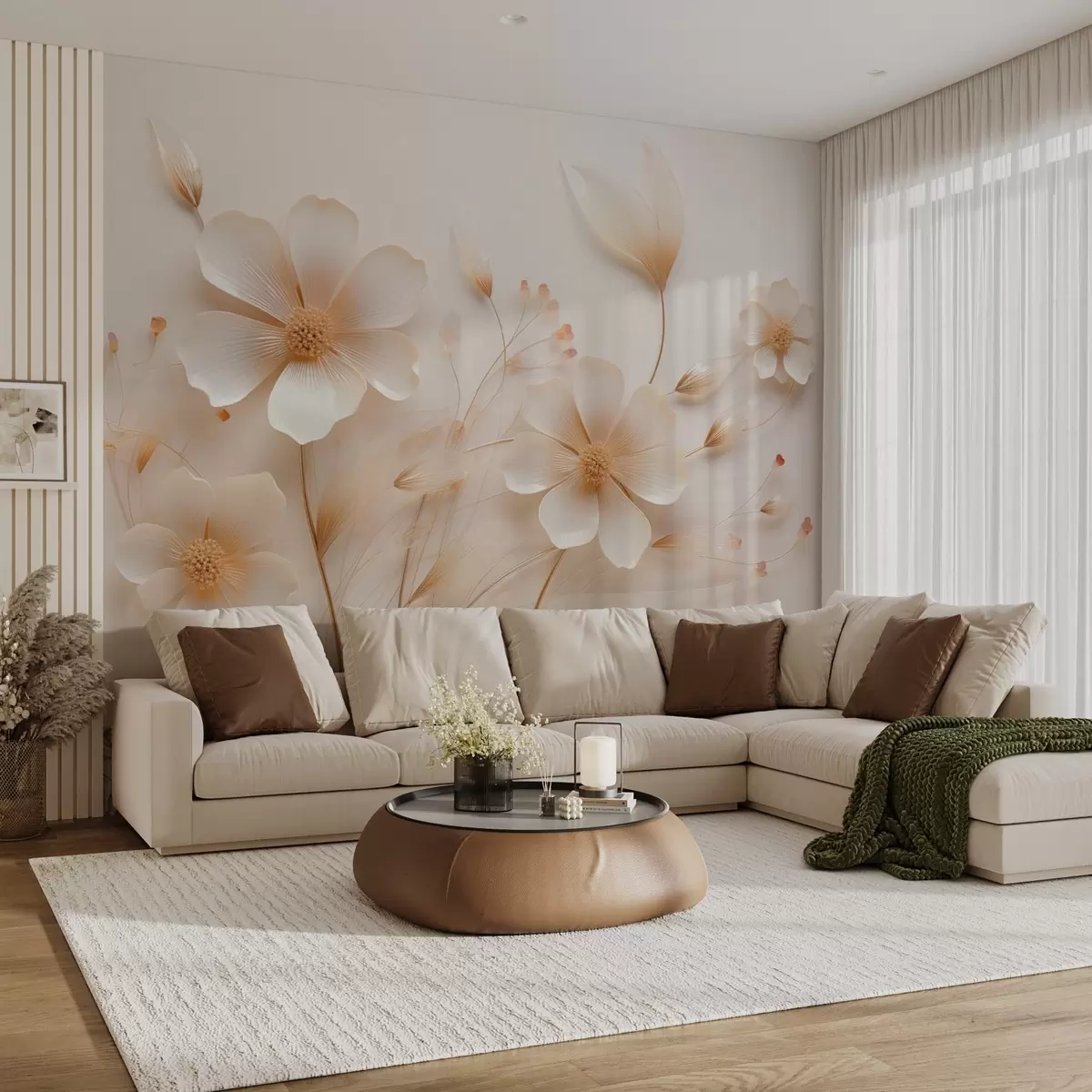 wall murals Light beige delicate wildflowers w08953