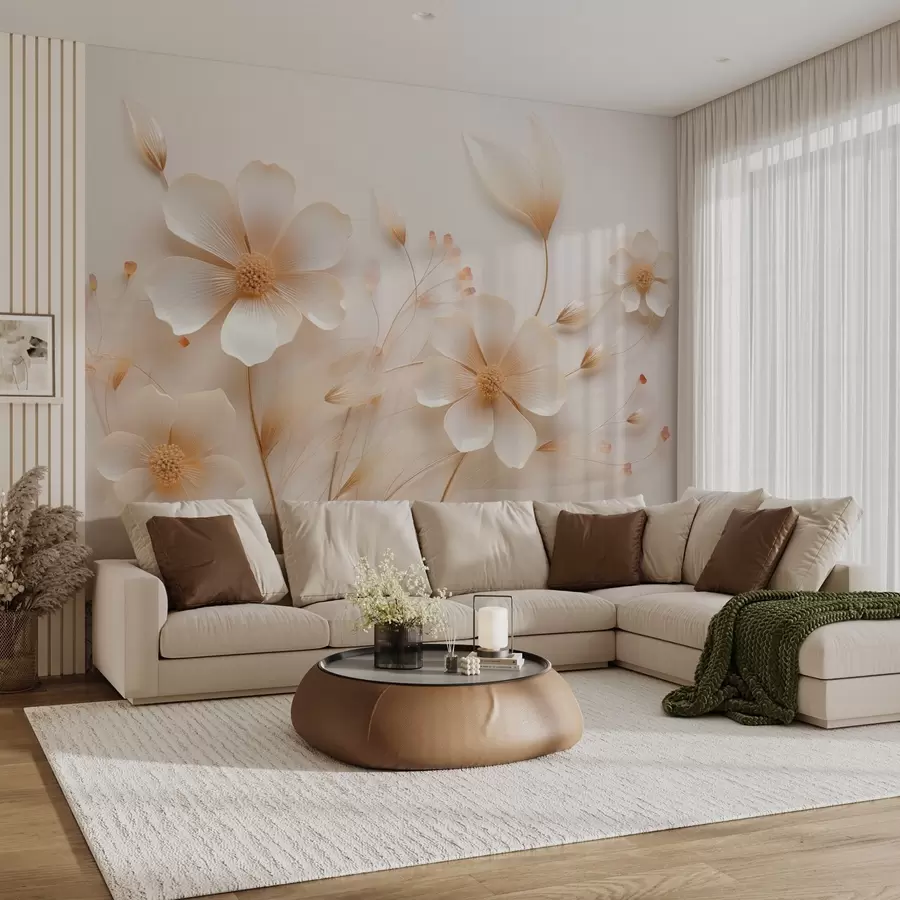 wall murals Light beige delicate wildflowers w08953