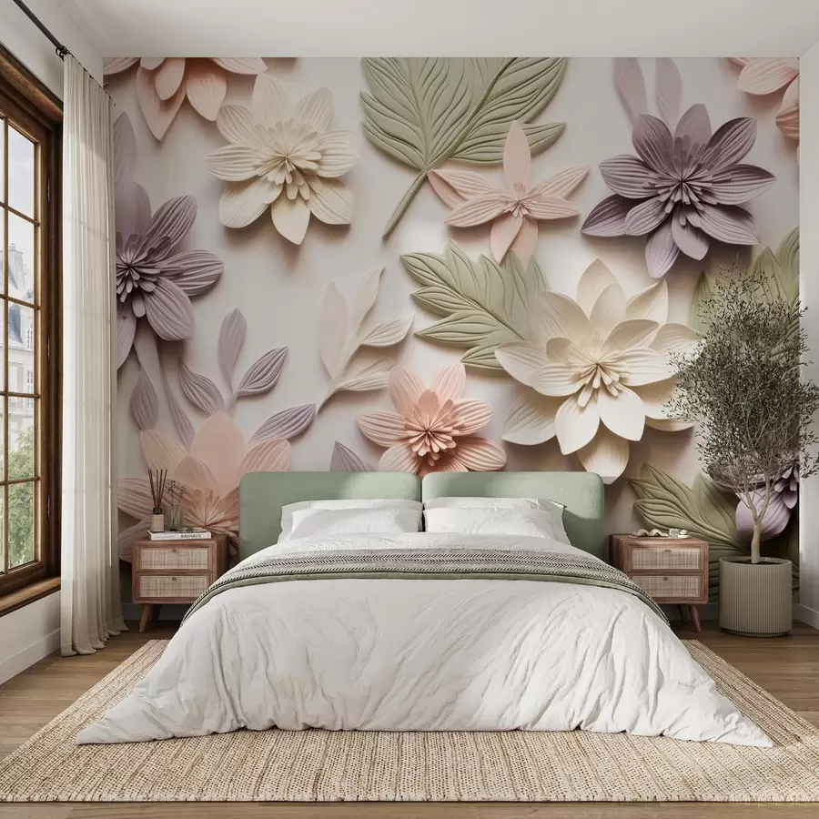 wall murals 3D floral relief in the form of a paper composition w08958