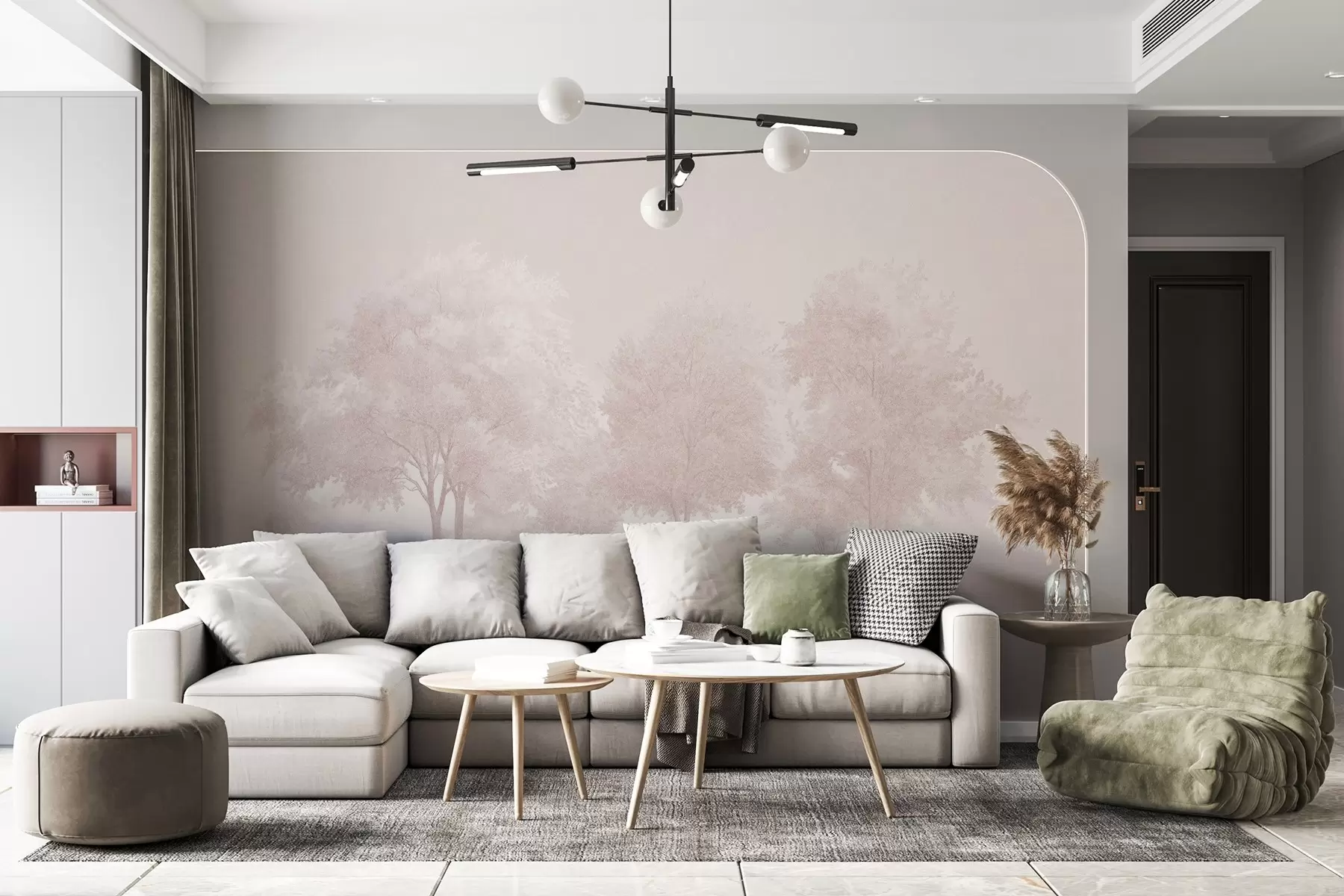 wall murals Blossom trees, spring, pencil style drawing, pink colors, nature w03549