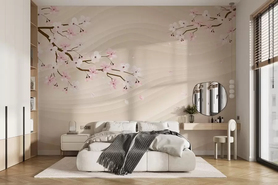 wall murals Sakura branches on a wavy sandy background w08959