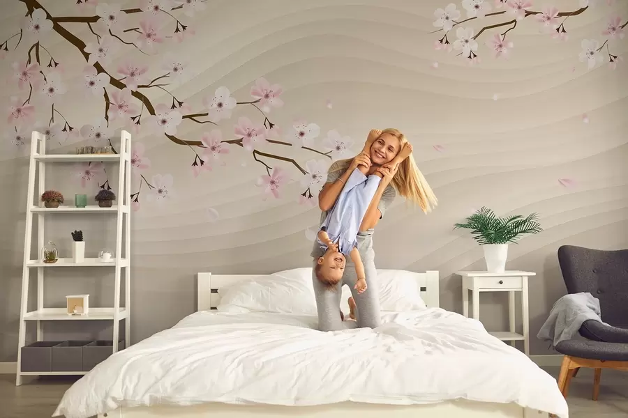 wall murals Sakura branches on a wavy sandy background w08959