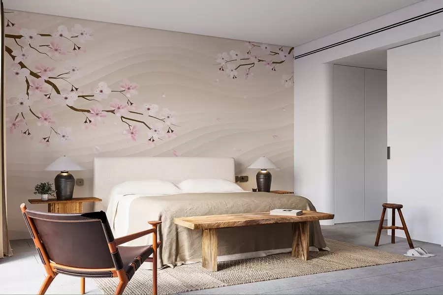 wall murals Sakura branches on a wavy sandy background w08959