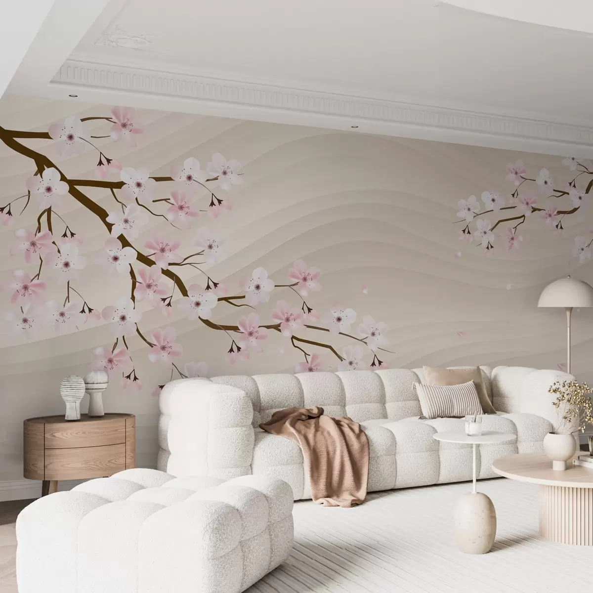 wall murals Sakura branches on a wavy sandy background w08959
