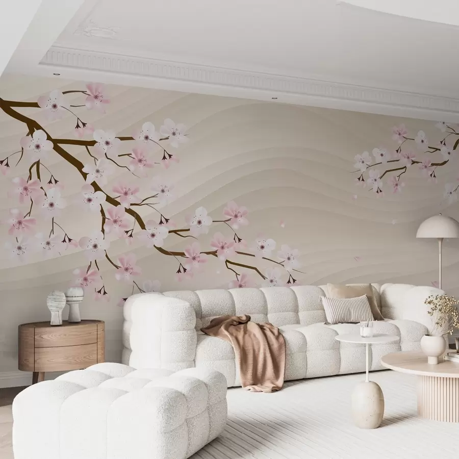 wall murals Sakura branches on a wavy sandy background w08959