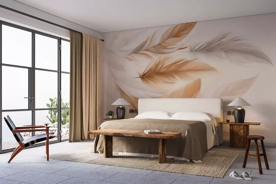 wall murals Floating airy brown-gray feathers w08968