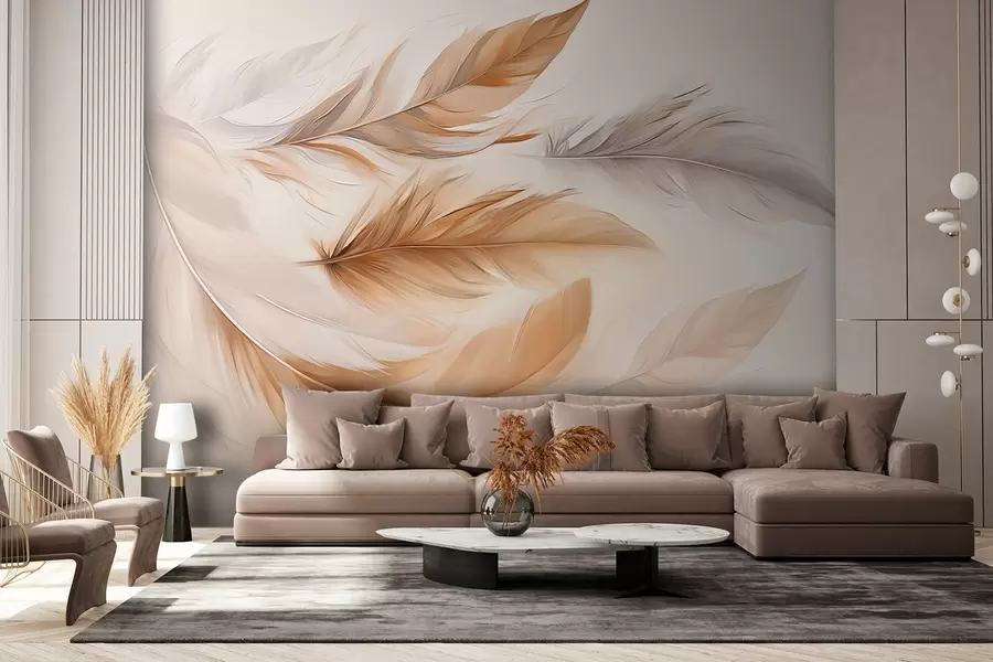 wall murals Floating airy brown-gray feathers w08968