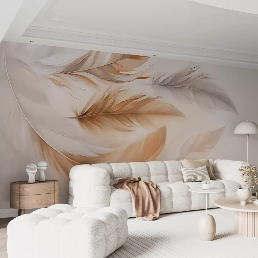 wall murals Floating airy brown-gray feathers w08968