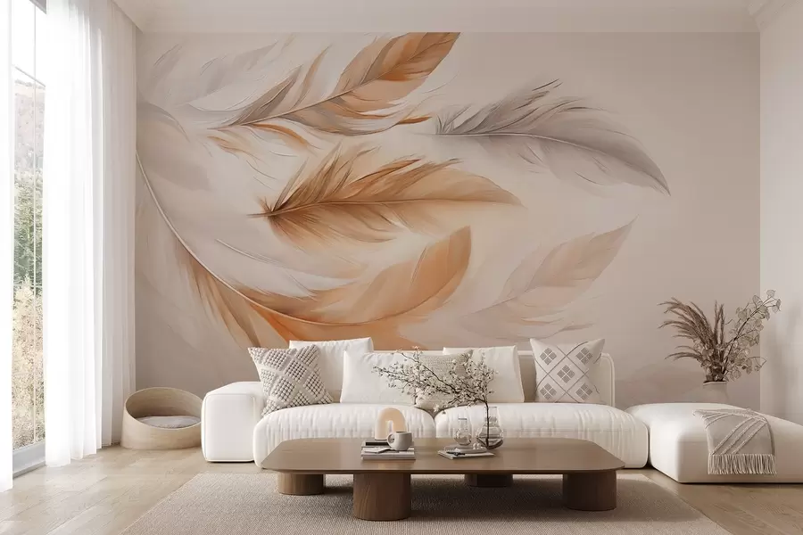wall murals Floating airy brown-gray feathers w08968