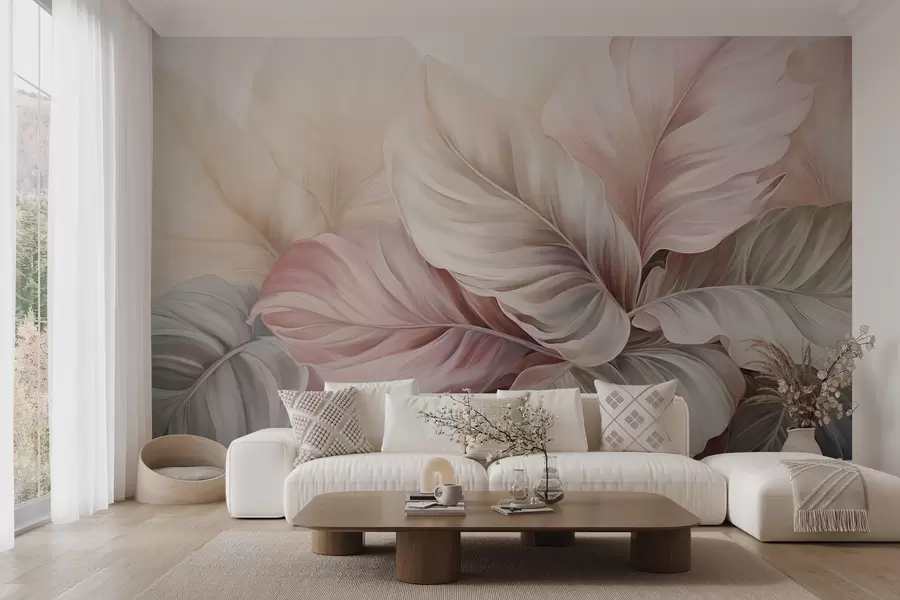 wall murals Tropical foliage with shimmering colors w03597