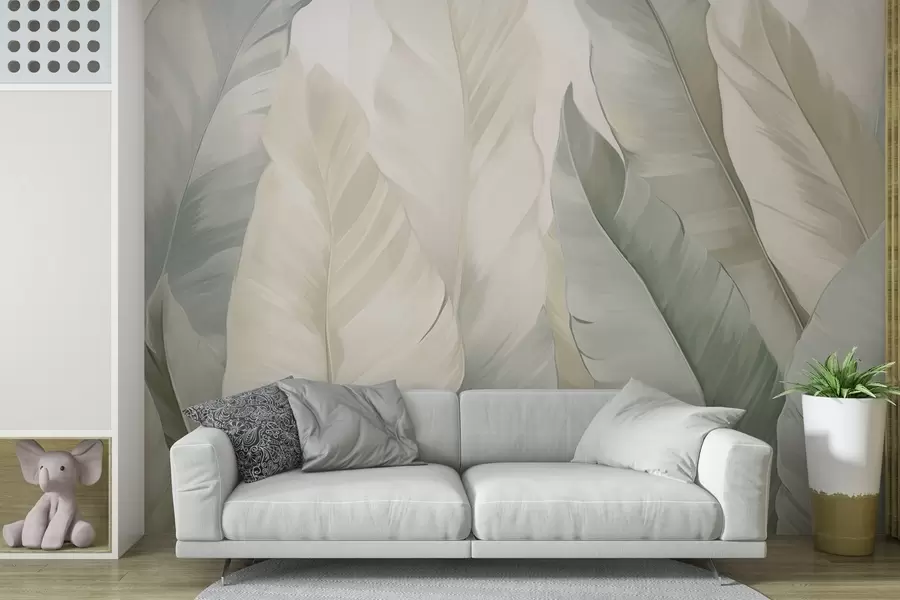 wall murals Green delicate tropical foliage w03598