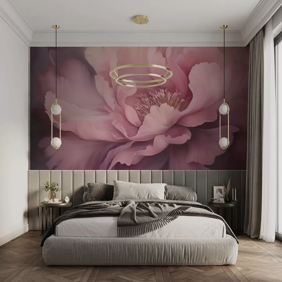 wall murals Pastel pink peony flower on a foggy background w03600