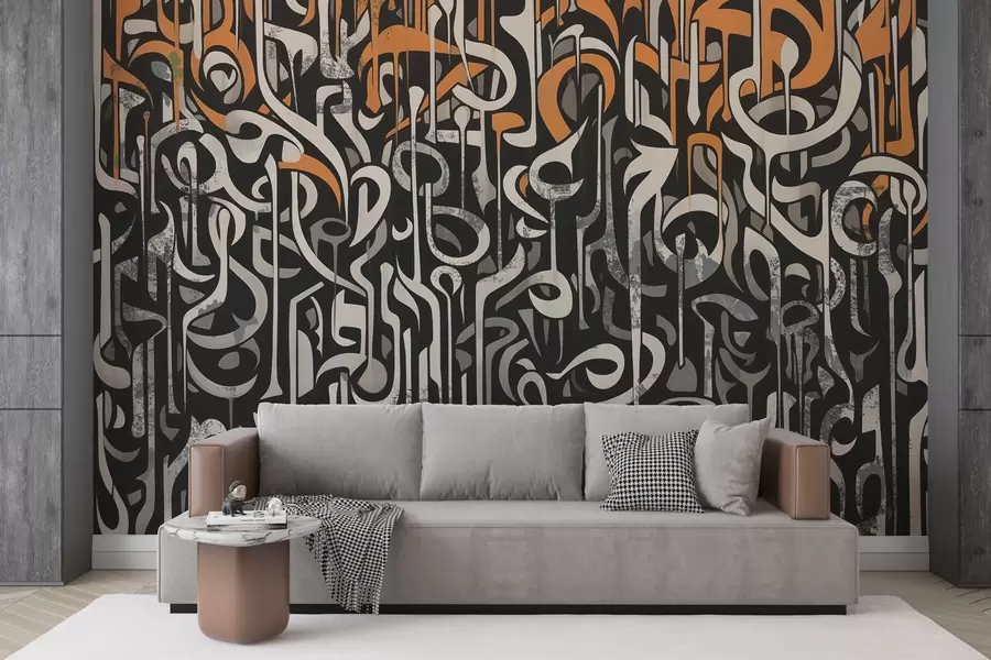 wall murals Street art design with orange and gray w03607
