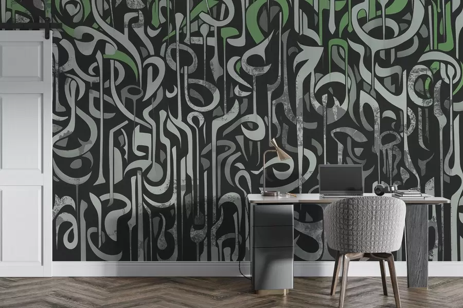 wall murals Street art design with green and gray w03607v2