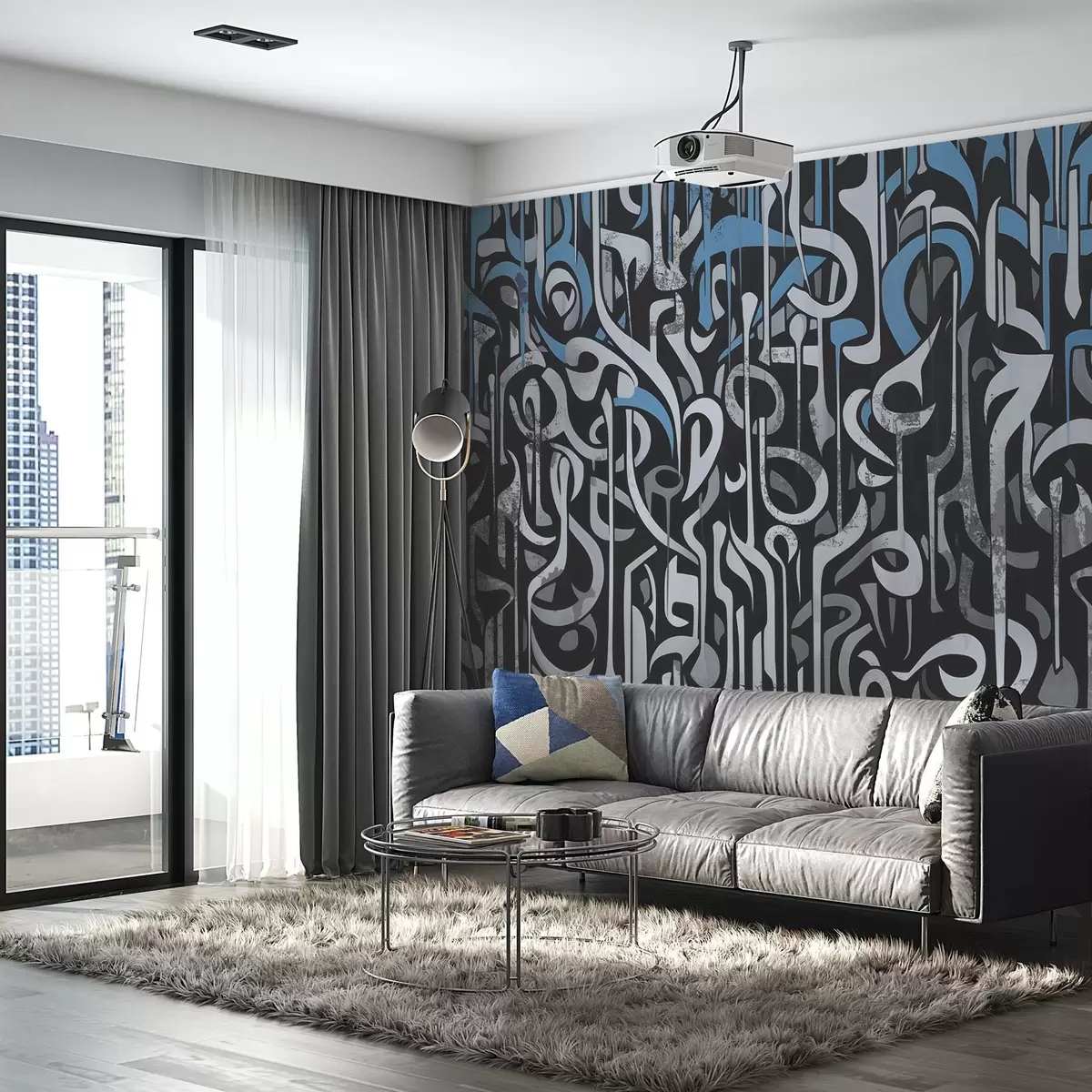 wall murals Street art design with blue and gray w03607v1