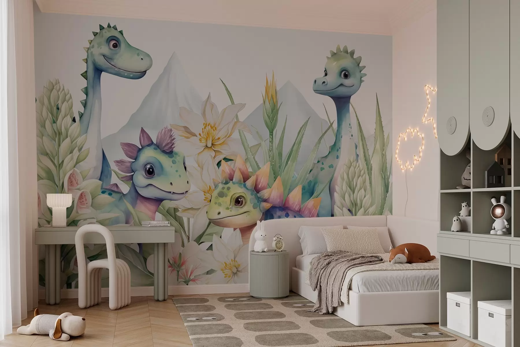 wall murals Dinosaurs in the tropics imitation watercolor w03621