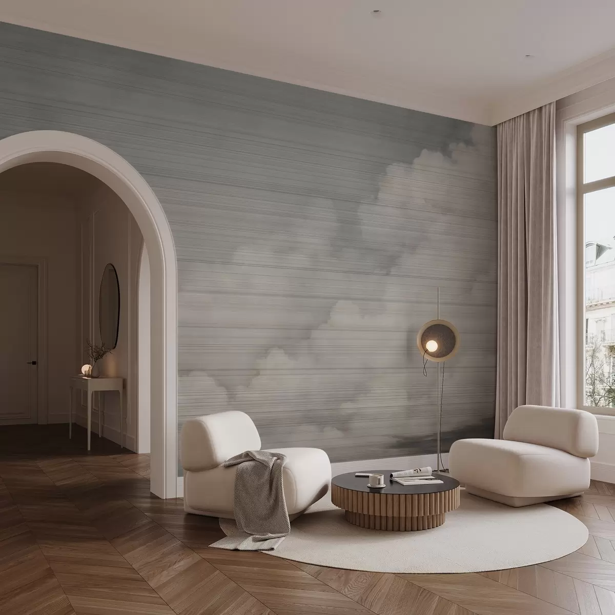 wall murals Soft horizon, pastel cloudy landscape w03630v1