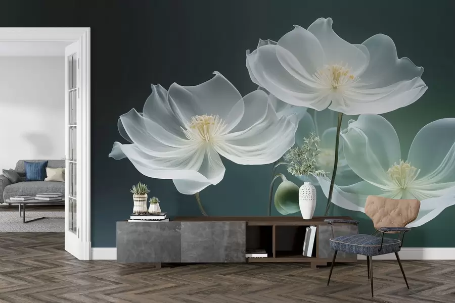 wall murals White delicate flowers with translucent petals w03647