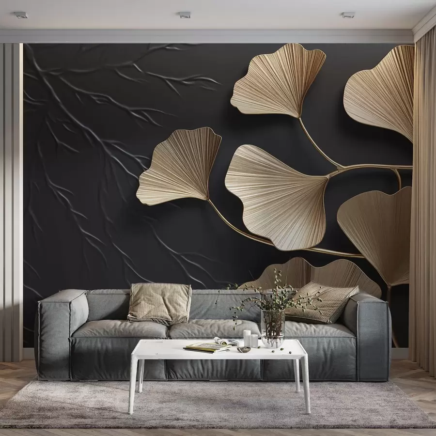 wall murals Volumetric foliage on a dark wall w03650v1
