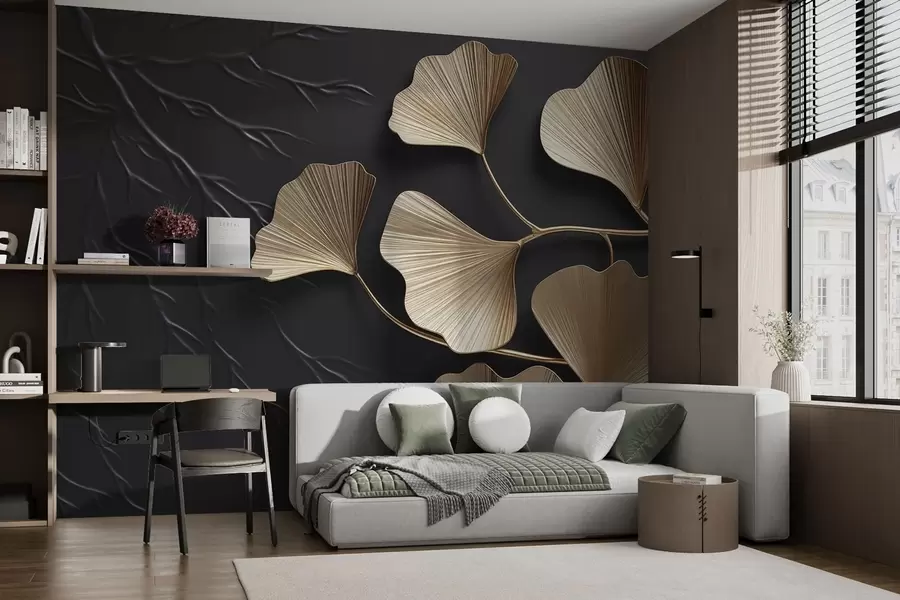 wall murals Volumetric foliage on a dark wall w03650v1
