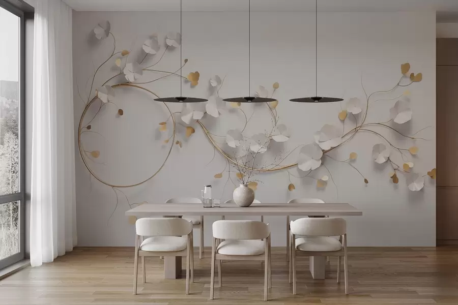 wall murals Volumetric branch with flowers and leaves w03653