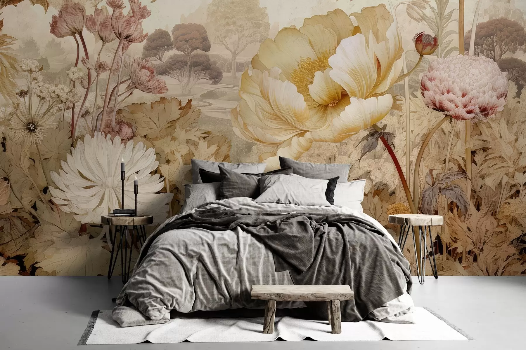 wall murals Vintage styled flowers on the wall w03663