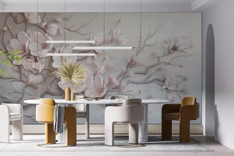 wall murals A delicate magnolia tree painted in watercolor w03664