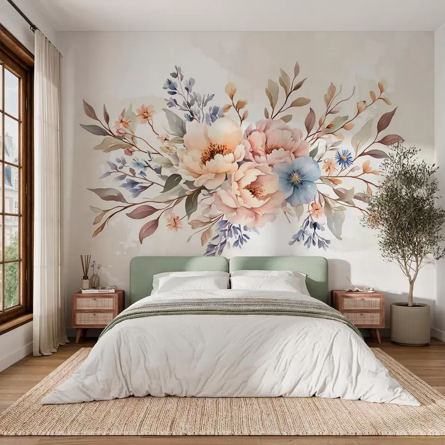 wall murals a bouquet of flowers in watercolor style in beige tones w03613