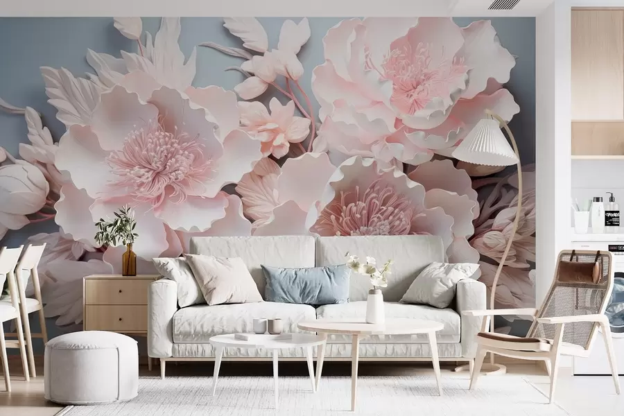 wall murals Voluminous pink flowers in delicate shades w08988