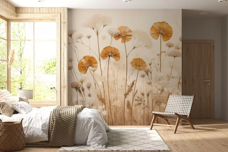 wall murals Wildflowers with yellow hues in warm tones w08994