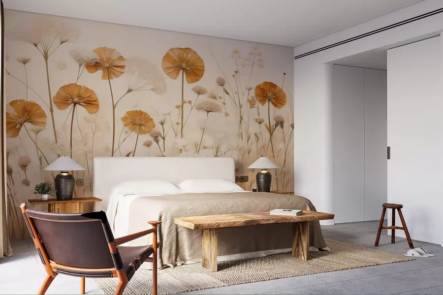 wall murals Wildflowers with yellow hues in warm tones w08994