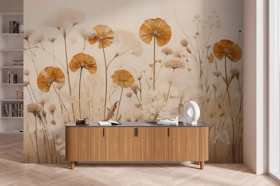wall murals Wildflowers with yellow hues in warm tones w08994