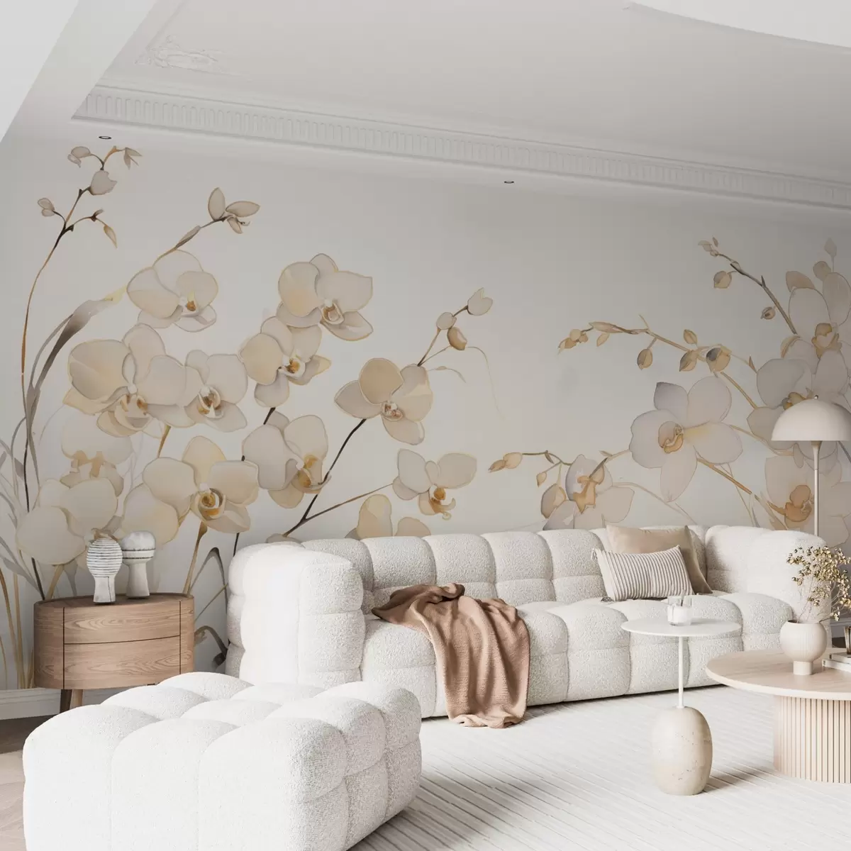 wall murals Beige orchids growing on the sides in water in watercolor style w08998