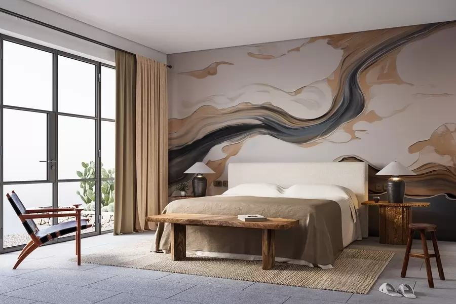 wall murals Brown-gray streaks in the form of waves w09001
