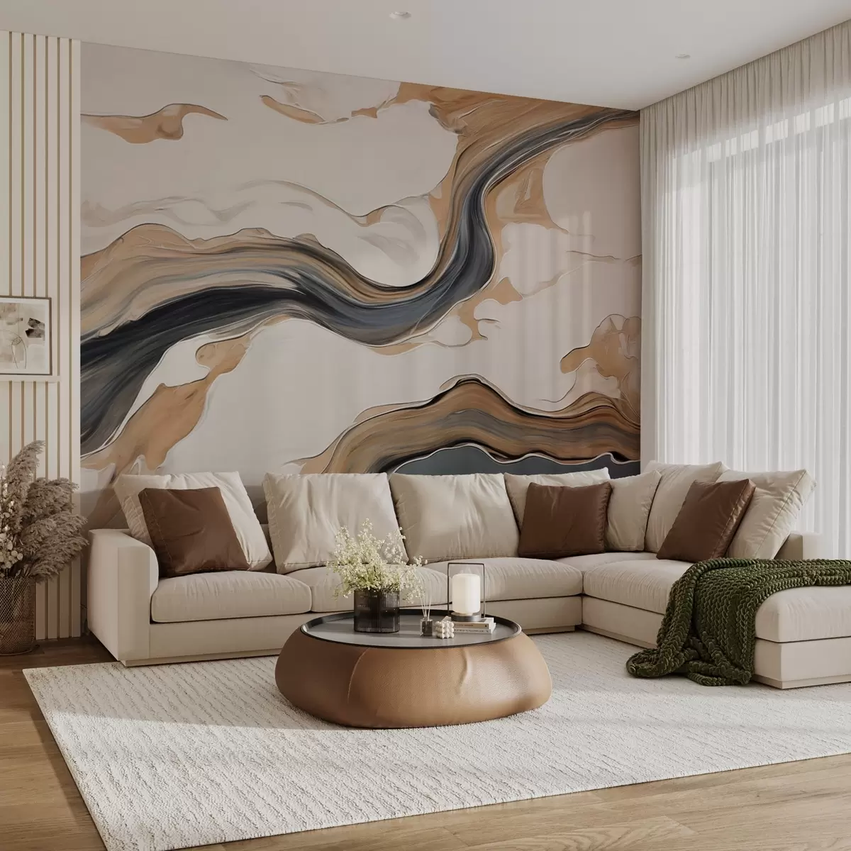 wall murals Brown-gray streaks in the form of waves w09001