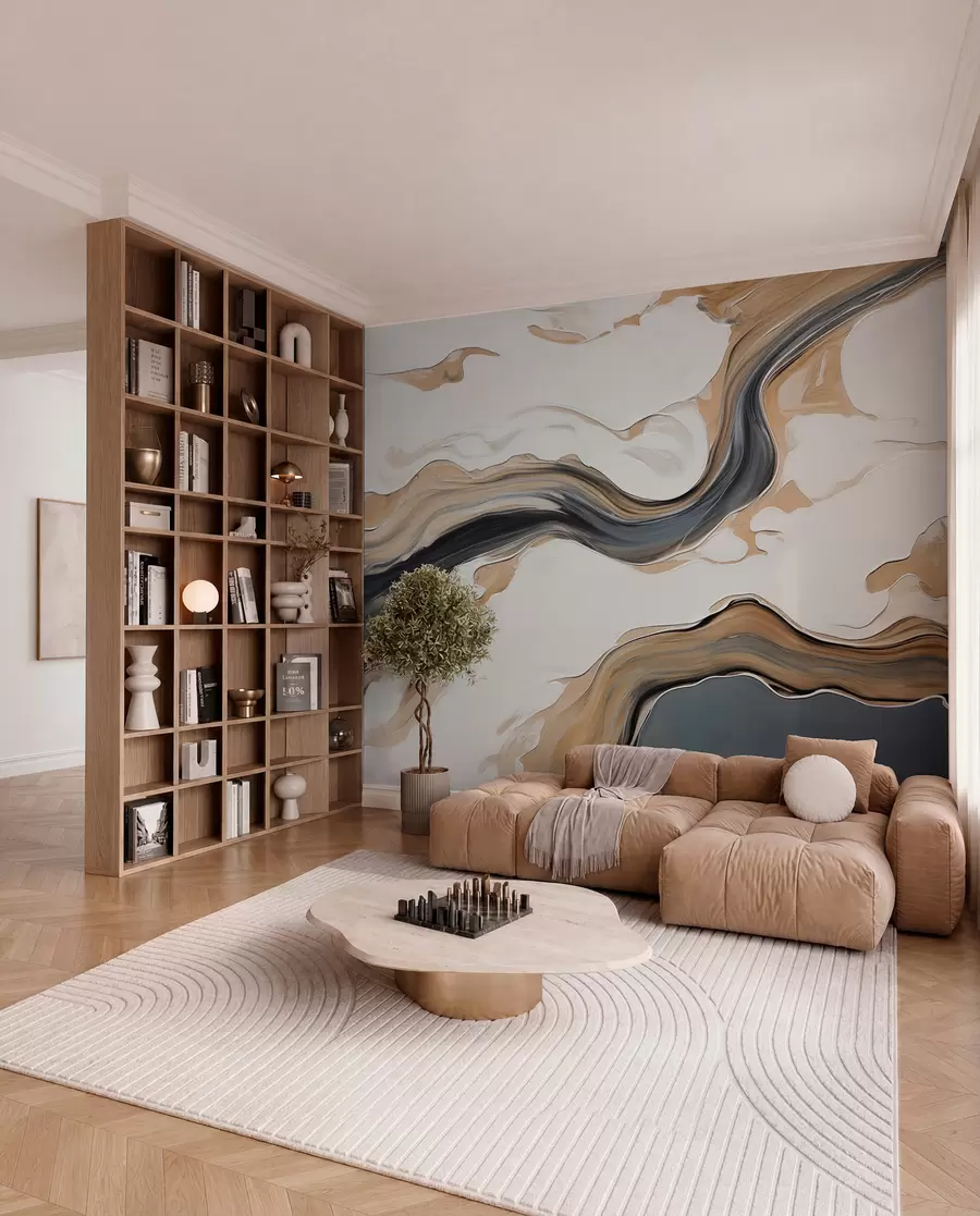 wall murals Brown-gray streaks in the form of waves w09001