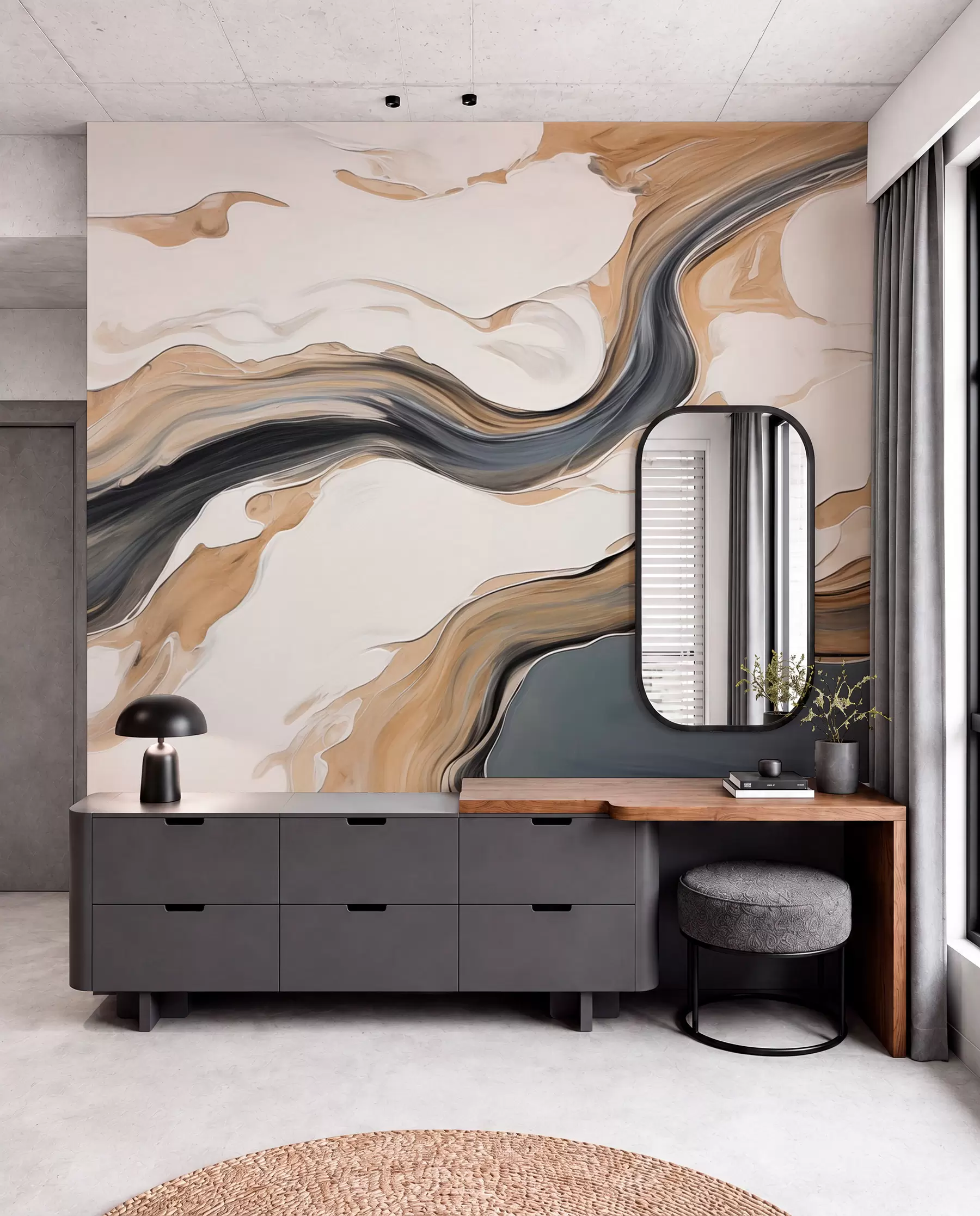 wall murals Brown-gray streaks in the form of waves w09001