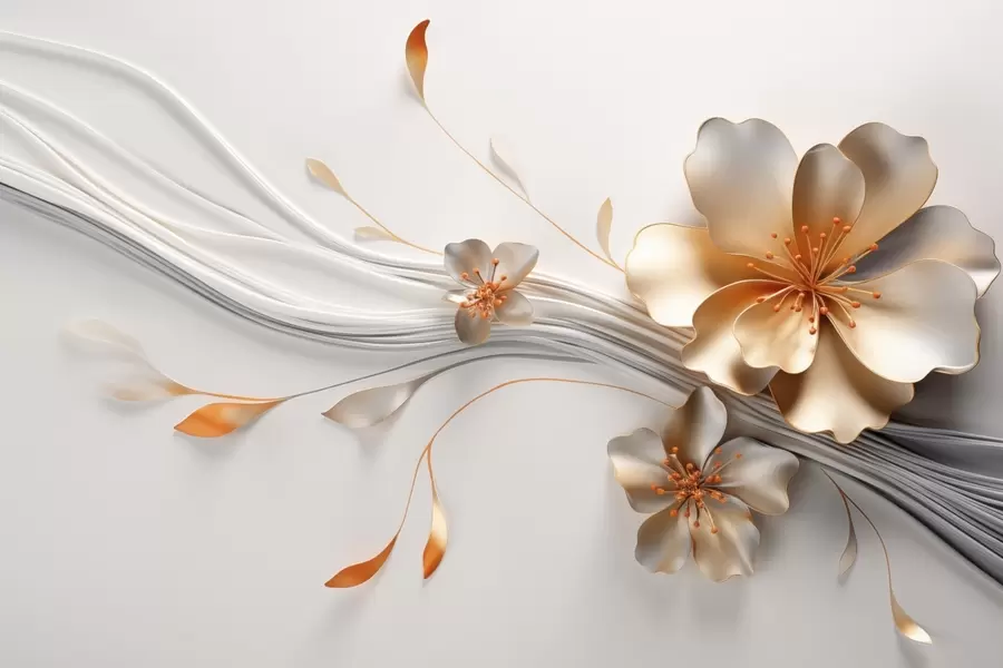 wall murals An orange flower on a gray abstract background w09004