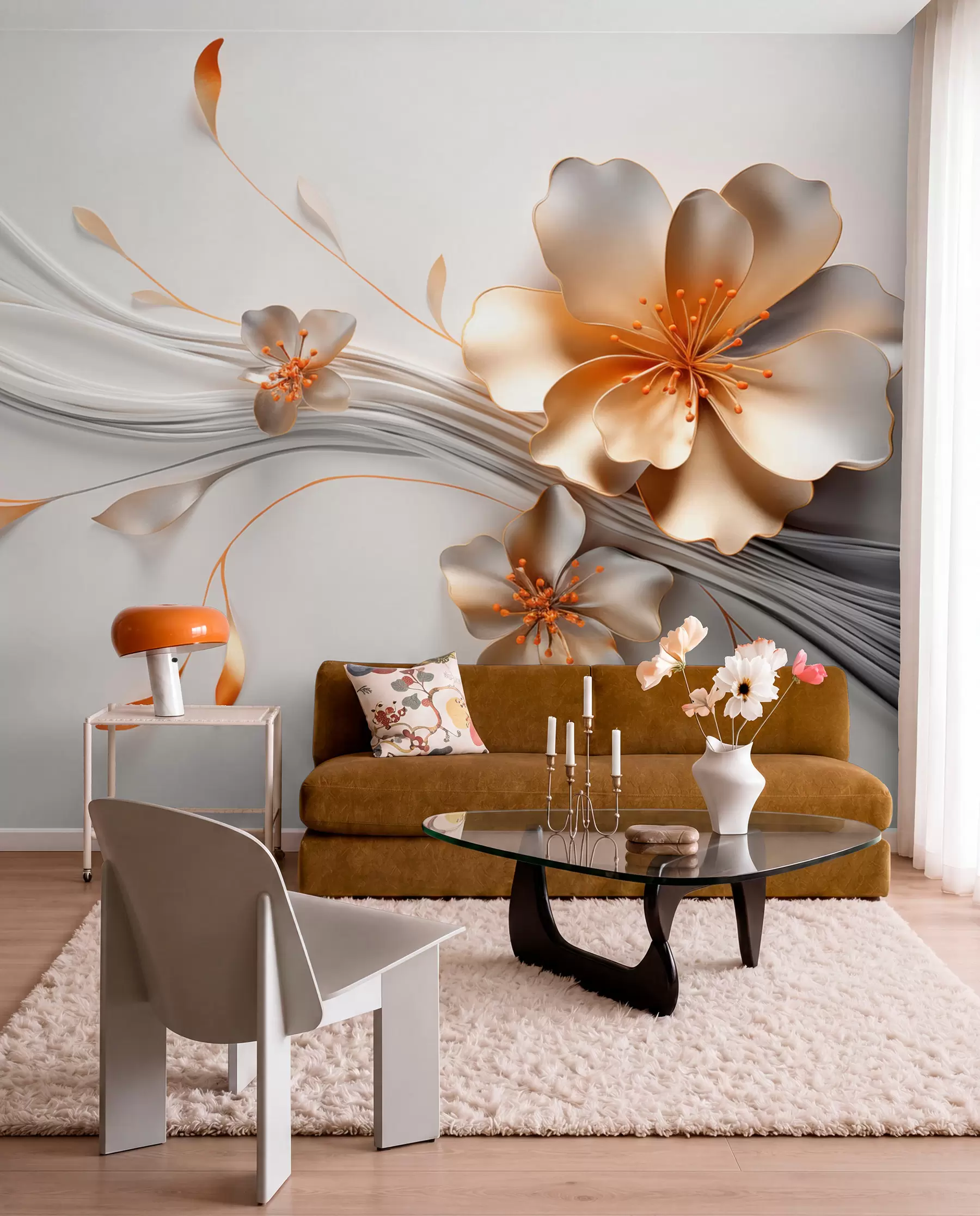 wall murals Apricot Petals in Relief w09004