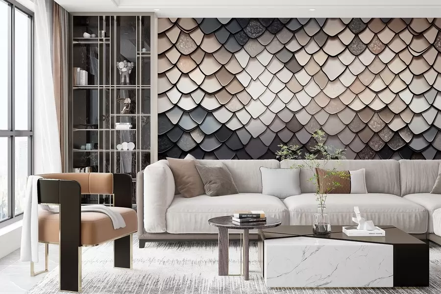 wall murals Beige-gray pattern in the style of dragon texture w09005