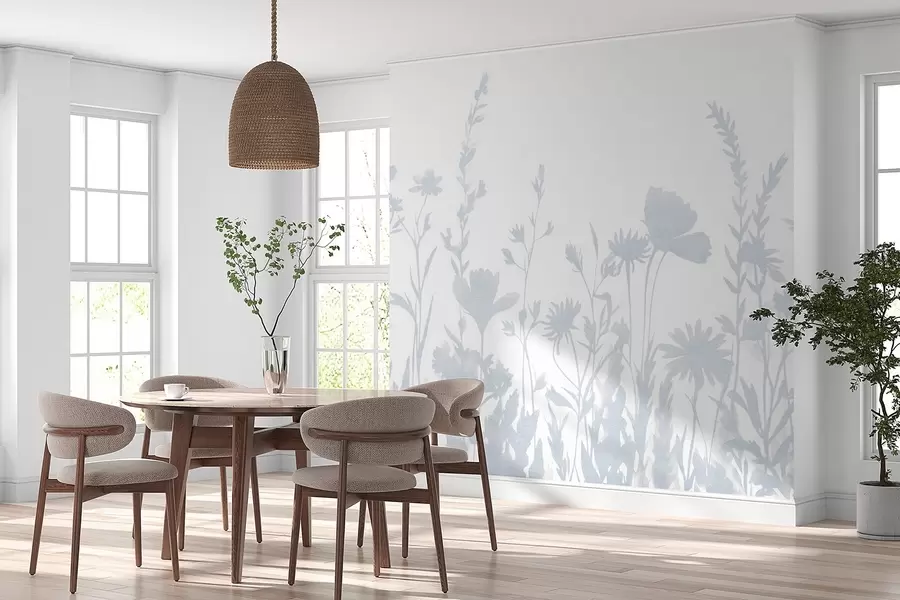 wall murals Summer meadow, rustic, flowers, blue color palette  w03670v1