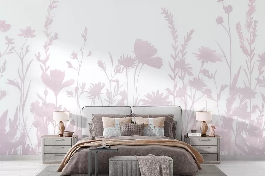 wall murals Summer meadow, rustic, flowers, pink color palette  w03670v2