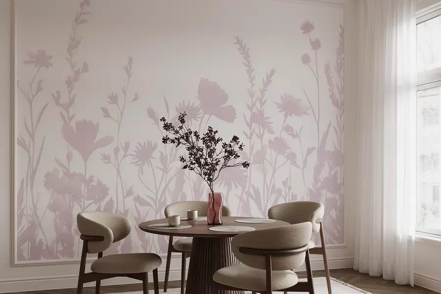 wall murals Summer meadow, rustic, flowers, pink color palette  w03670v2